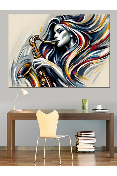 Tablomega Pânză Decorativă Saxofonist Cu Păr Colorat - Lemn MDF