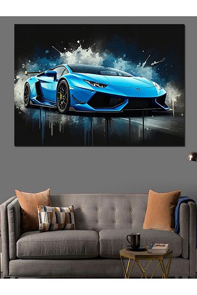 Tablomega Blue Sports Car Beach Canvas Decorativ - Lemn MDF