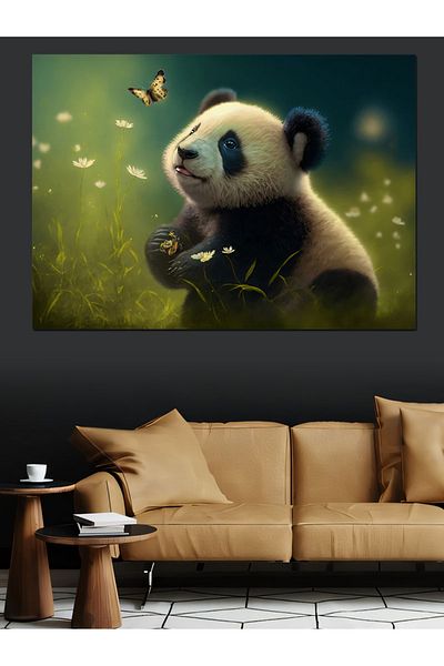 Tablomega Panda și Fluture Pânză Decorativă - Lemn MDF