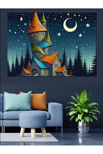Tablomega Castelul Colorat în Pădure Pânză Decorativă - Lemn MDF