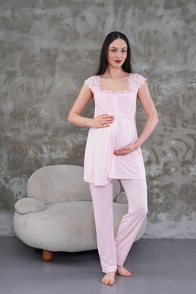 Lohussa Women's Pink Lace Summer Special Design Cotton Maternity Maternity Pajama Set