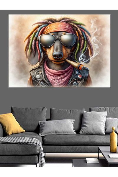 Tablomega Câine Rastafarian Fumător Pânză Decorativă - Lemn MDF