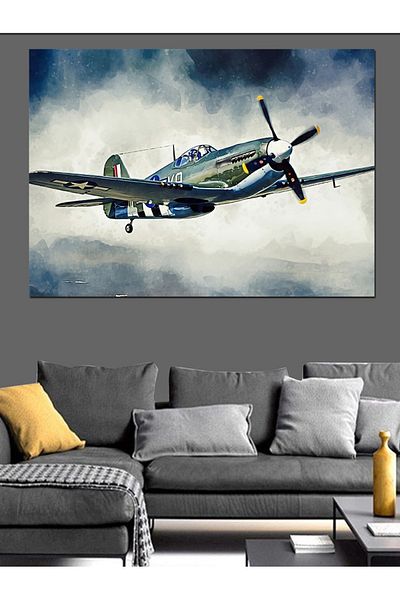 Tablomega Avion cu elice în cer Pânză decorativă - Lemn MDF