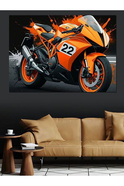 Tablomega Pânză decorativă cu design de motocicletă portocalie - MDF Lemn