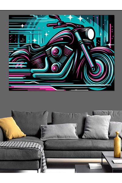Tablomega Pânză Decorativă Motocicletă Neon - Lemn MDF