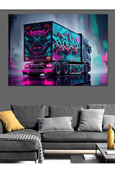 ekart Neon Işıklı Tır Tasarımı Dekoratif Kanvas - Mdf Ahşap Tablo