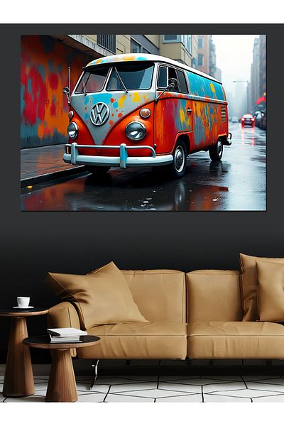 Tablomega Διακοσμητικός καμβάς Volkswagen Minibus Graffiti - Ξύλινος πίνακας MDF