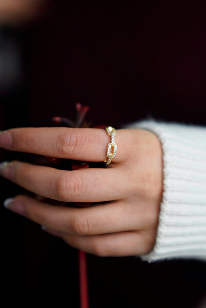 TREND COLLECTİON Zircon Stone Chain Model Adjustable Gold Women's Ring