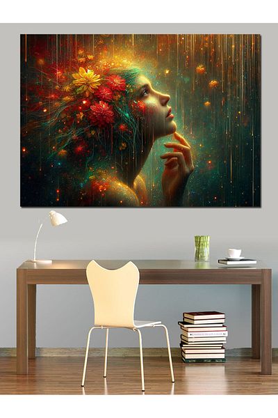 Tablomega Pânză Decorativă Femeie cu Păr Floral - Lemn MDF