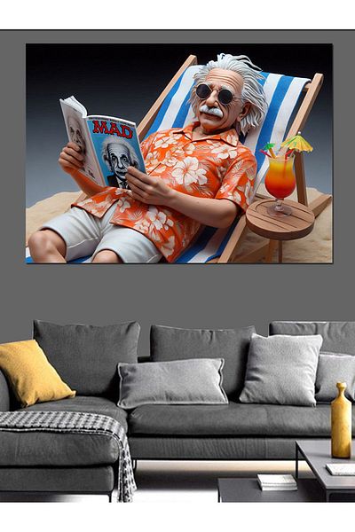 Tablomega Pânză decorativă cu tematică de vacanță Albert Einstein - Pictură din lemn MDF