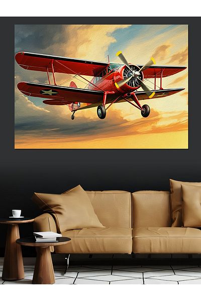 Tablomega Pânză decorativă pentru avion cu două aripi - Lemn MDF