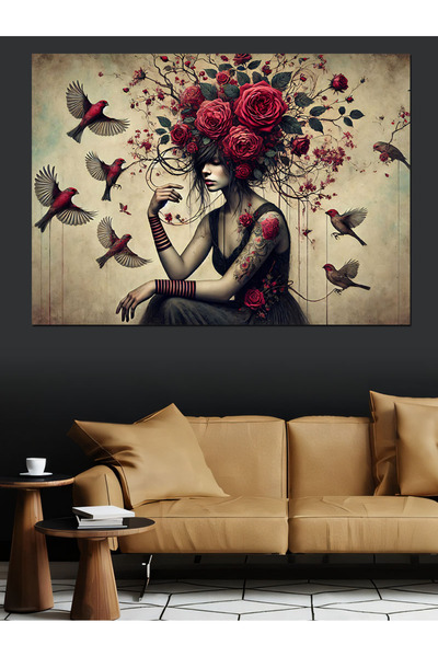 ekart Güllü Kadın Zarafeti Dekoratif Kanvas - Mdf Ahşap Tablo