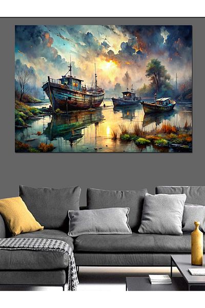 Tablomega Barcă decolorată și lac Decorativ Canvas - MDF Wood Table