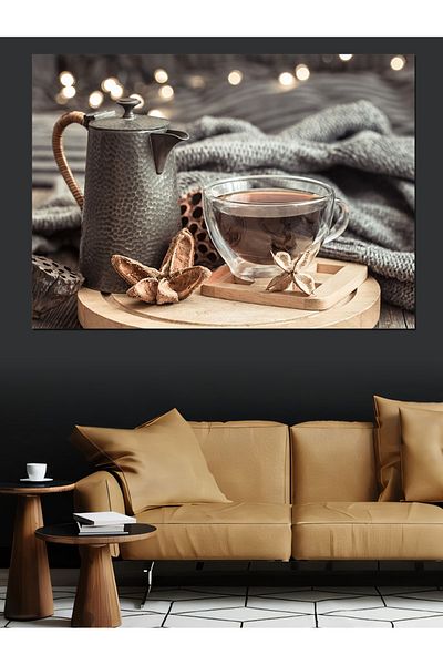 Tablomega Pânză Decorativă Cafea și Oală de Cafea - Lemn MDF