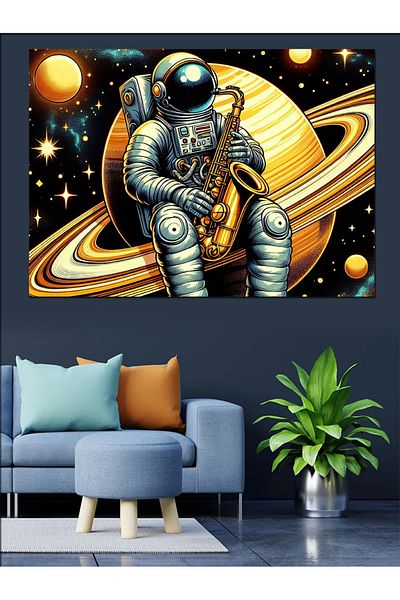 Tablomega Astronaut pe Saturn Canvas Decorativ - Lemn MDF
