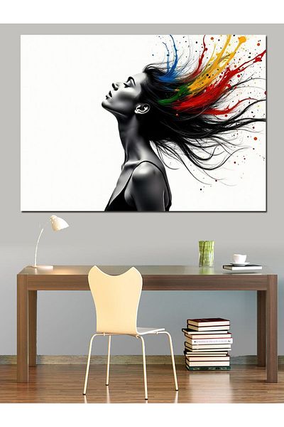 Tablomega Pânză decorativă pentru femeie cu păr colorat - Lemn MDF