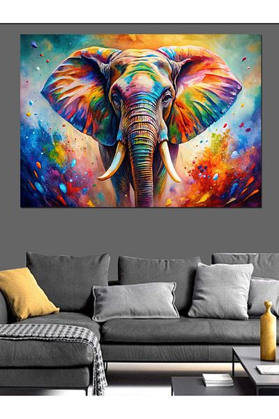 Tablomega Pânză decorativă elefant pictat colorat - masă din lemn MDF