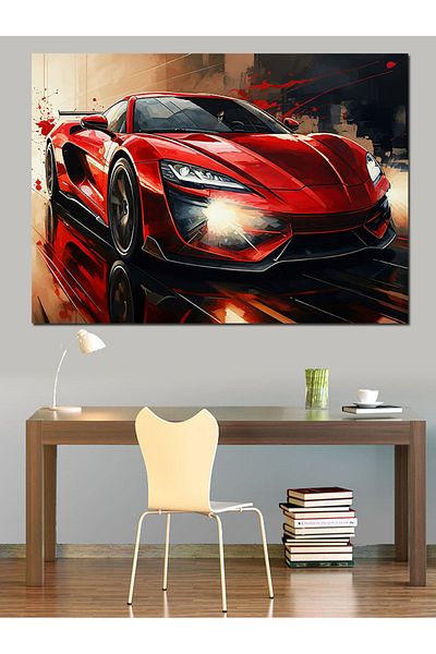 Tablomega Pânză decorativă pentru mașină sport roșie - Lemn MDF