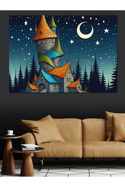 Tablomega Castelul Colorat în Pădure Pânză Decorativă - Lemn MDF