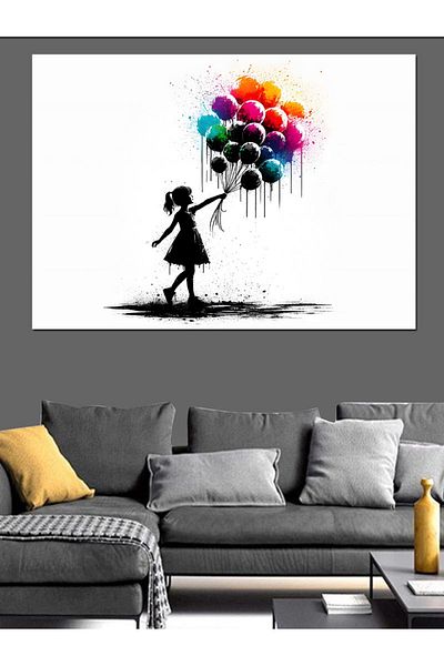 Tablomega Fetiță care ține un balon Pânză decorativă - Lemn MDF