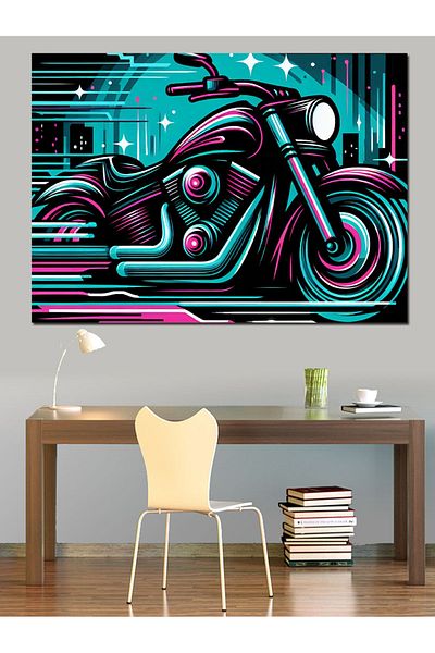 Tablomega Pânză Decorativă Motocicletă Neon - Lemn MDF