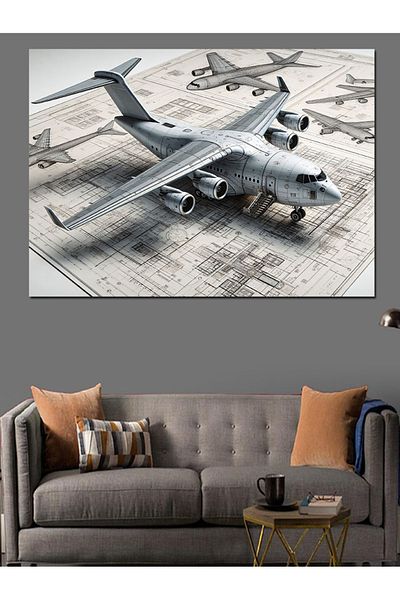 Tablomega Pânză decorativă pentru desenul avionului tehnic - MDF Wood Table