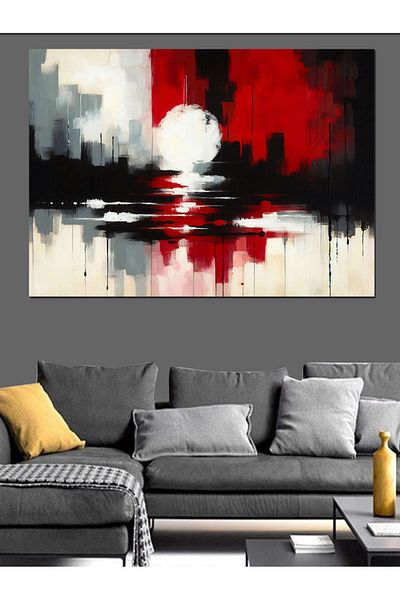Tablomega Pânză decorativă abstractă oraș și apus de soare - pictură din lemn MDF