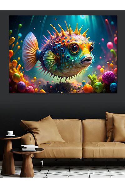 Tablomega Pânză decorativă cu pește balon colorat - MDF Lemn