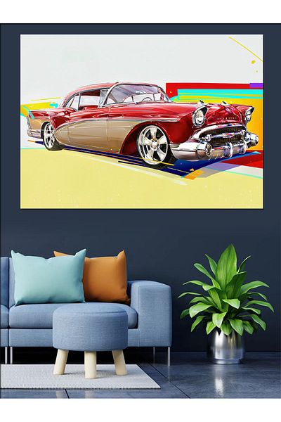 Tablomega Pânză decorativă pentru mașină clasică retro roșie - Lemn MDF