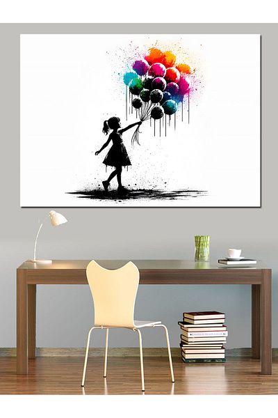 Tablomega Fetiță care ține un balon Pânză decorativă - Lemn MDF