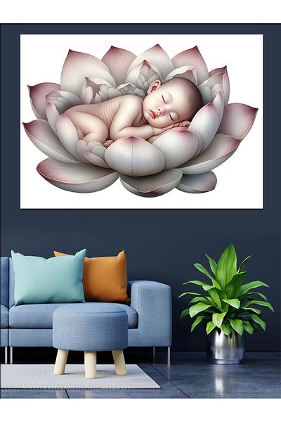 Tablomega Pânză Decorativă Floarea Lotusului și Bebeluş - Lemn MDF
