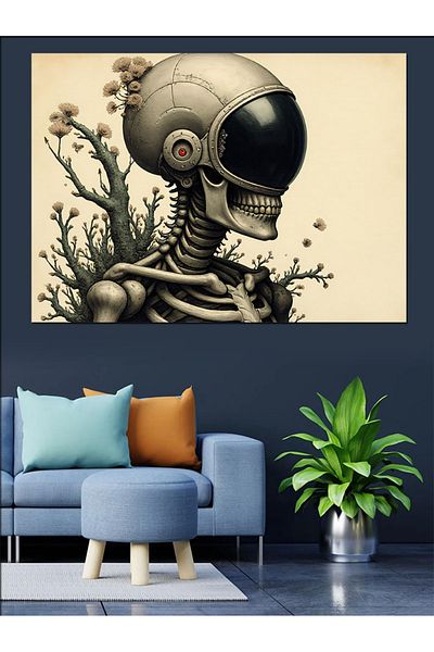 Tablomega Pânză decorativă futuristă cu schelet astronaut - pictură din lemn MDF