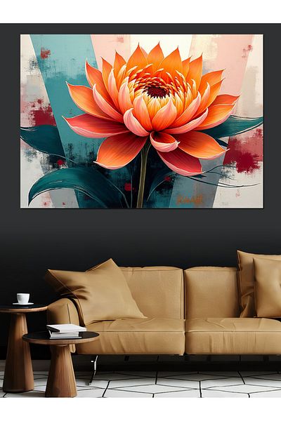Tablomega Pânză Decorativă Floare de Lotus Portocaliu - Lemn MDF