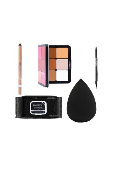 Florucci مجموعة مكياج احمر خدود واقلام كحل واسفنجه ومناديل مبلله