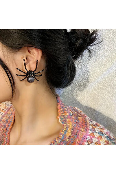 MİLALAZO Gotik Punk Siyah Örümcek & İnci Küpeler - Vintage Esintili Alaşım Pa...
