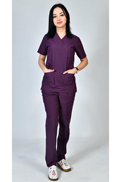 Kıraç Uniform Mürdüm Hamile Hemşire Forması – Yandan Fermuarlı