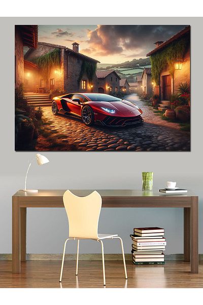 Tablomega Pânză decorativă pentru mașină sport roșie - Lemn MDF