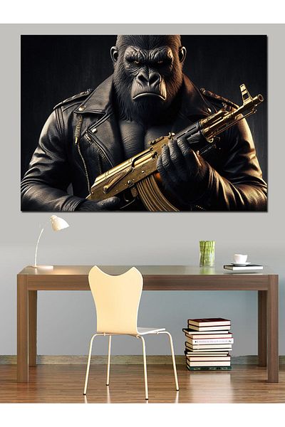 Tablomega Figurină Gorila Armată Pânză Decorativă - Lemn MDF