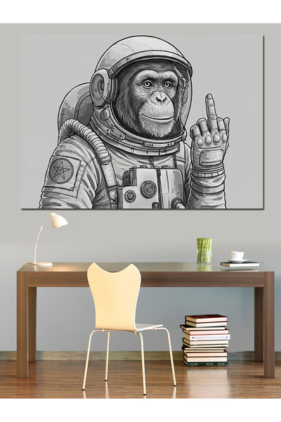 ekart Maymun Orta Parmak Dekoratif Kanvas - Mdf Ahşap Tablo