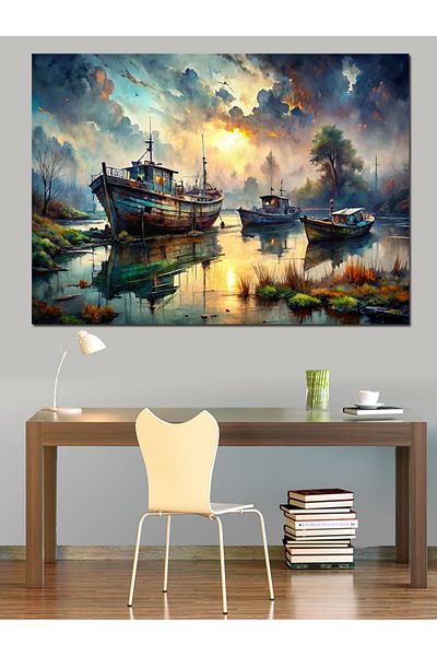 Tablomega Barcă decolorată și lac Decorativ Canvas - MDF Wood Table