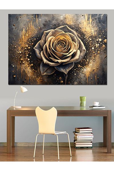 Tablomega Pânză decorativă trandafir de culoare aurie - Lemn MDF