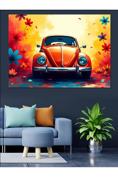 Tablomega Pânză decorativă cu design retro Vosvos colorat - MDF Lemn