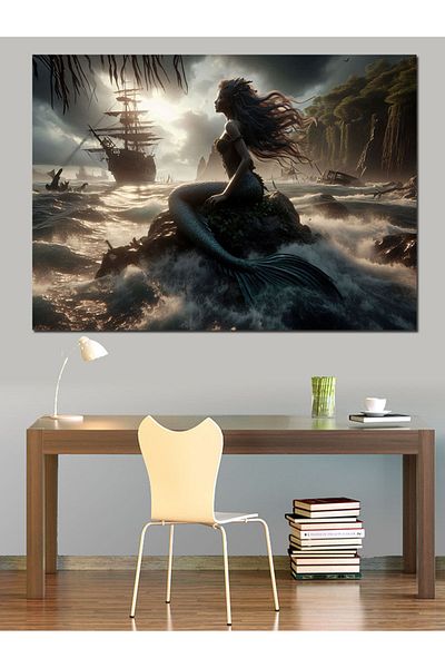 Tablomega Mermaid Over The Rock Canvas Decorativă - Pictură din Lemn MDF