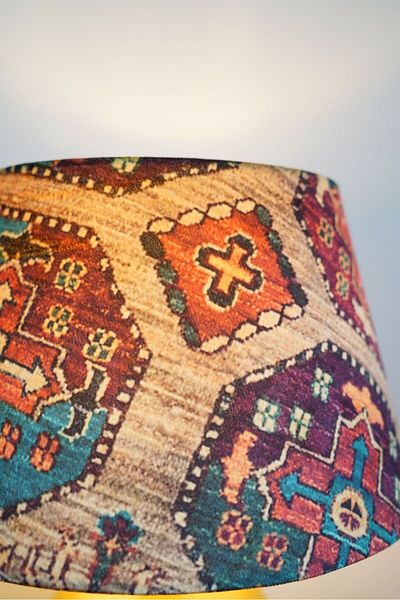 retro home design Mustard Color Footed Conical Special Model Printed Lampshade Table Lamp Living Room Bedroom