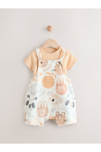 Next Baby 100% Cotton Cream Safari Salopet Bodysuit Set
