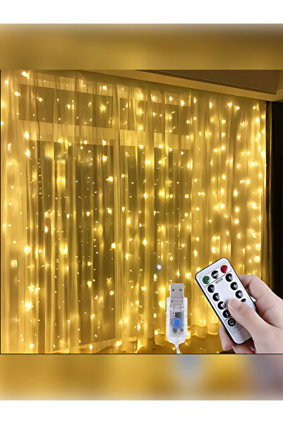 rkm store Kumandalı 8 Ayrı Moda Sahip 3mx3m ( 300 Cm X 300 Cm ) Dekoratif Perde Led Peri Led Usb Gün Işığı