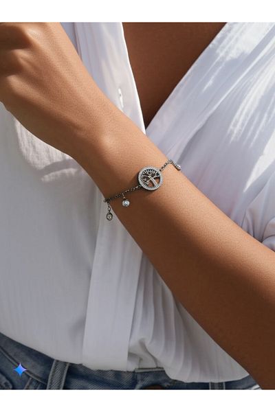 LUNİS LUXE Tree of Life Silver Steel Stainless Bracelet