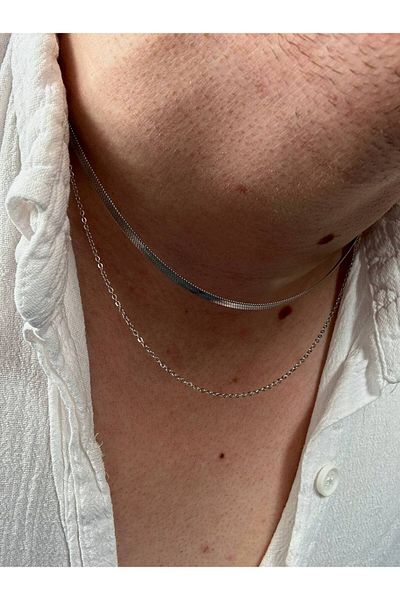 Arvens Men's Silver Italian Stainless Steel Necklace Does Not Lose Color Does Not Fade Unisex Does Not Fade