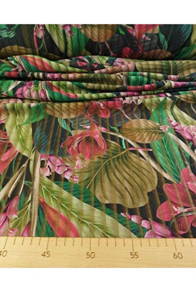 Kumaş Parça شيفون باللونين الأخضر والوردي (العرض 150 سم × الطول 220 سم)