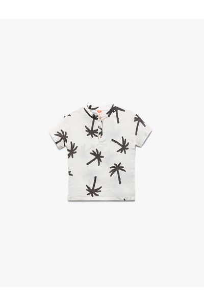 Koton Crew Neck Short Sleeve Palm Printed Cotton T-Shirt